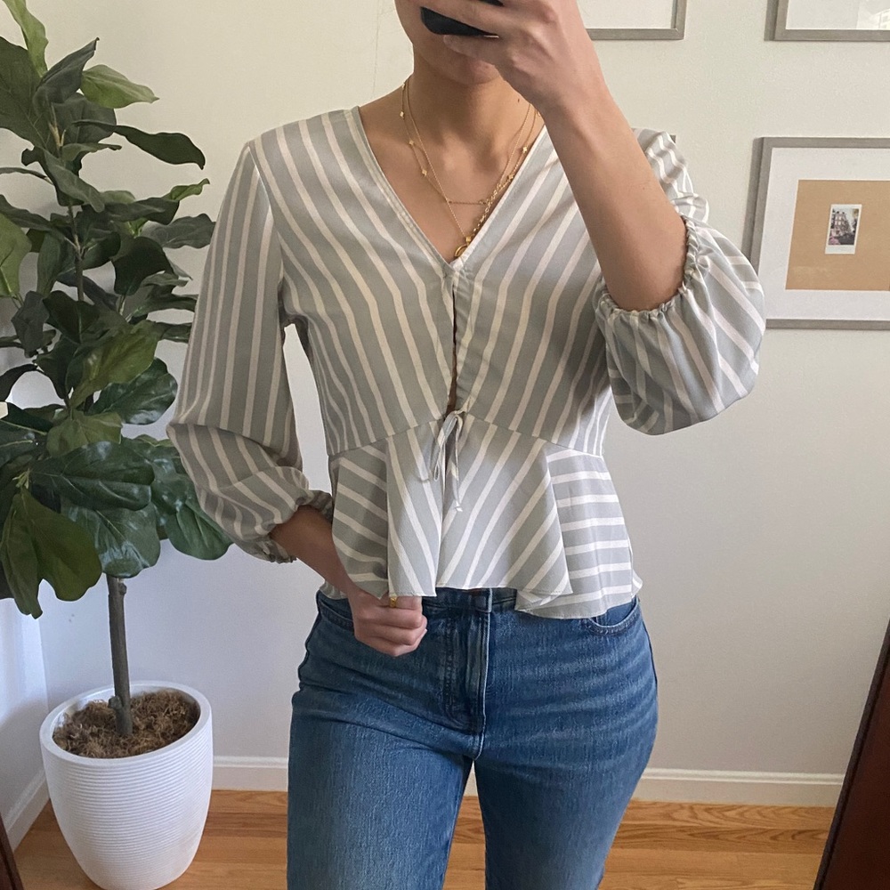 Topshop | Cropped Striped Tie Front Shirt